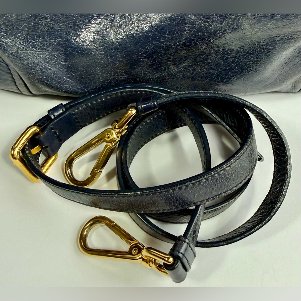 Miu Miu Vitello Lux Blue Leather Satchel Bag Distressed Finish Gold Hardware - Picture 9 of 13